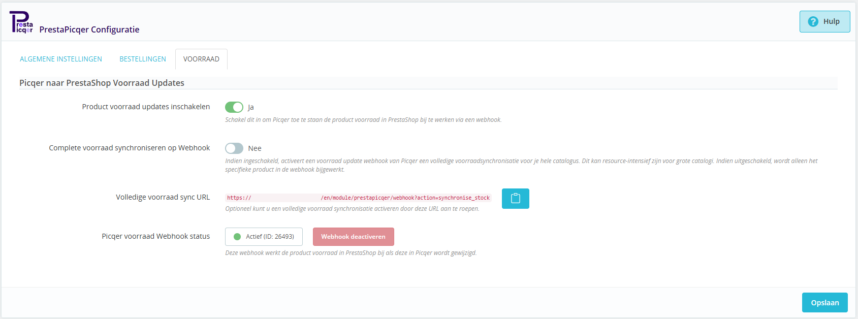 PrestaPicqer API voorraad Screenshot