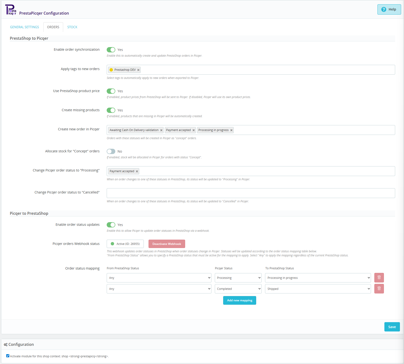 PrestaPicqer API orders Screenshot